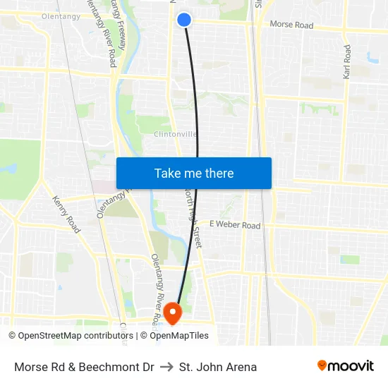 Morse Rd & Beechmont Dr to St. John Arena map