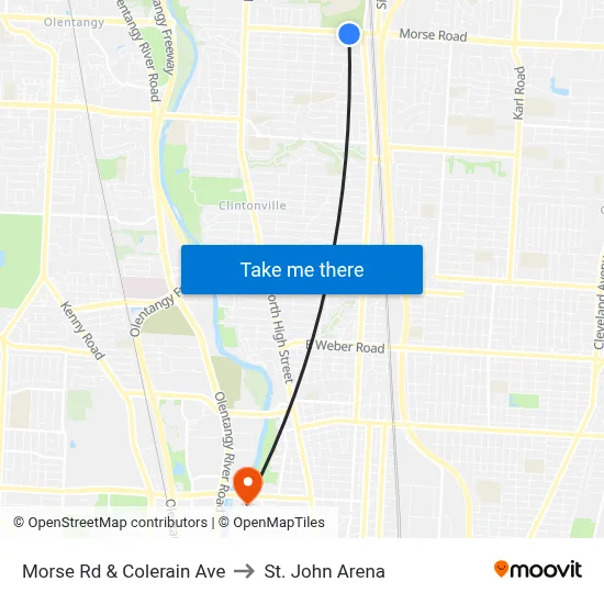 Morse Rd & Colerain Ave to St. John Arena map