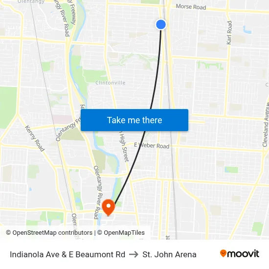Indianola Ave & E Beaumont Rd to St. John Arena map