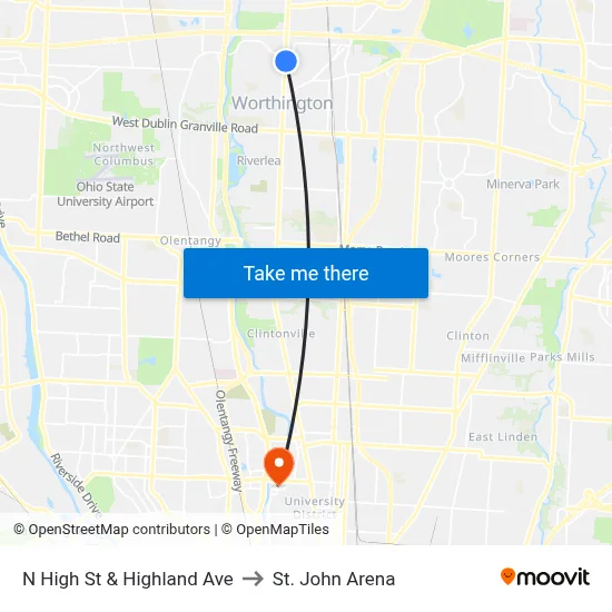 N High St & Highland Ave to St. John Arena map