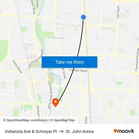 Indianola Ave & Schreyer Pl to St. John Arena map