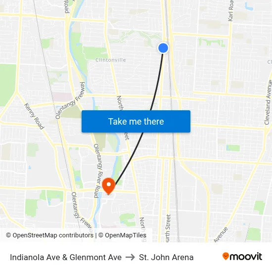 Indianola Ave & Glenmont Ave to St. John Arena map