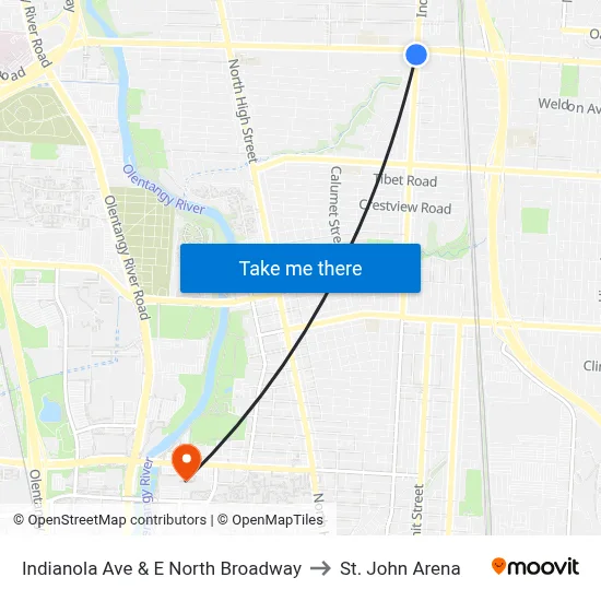 Indianola Ave & E North Broadway to St. John Arena map