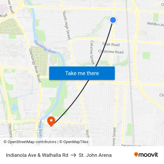 Indianola Ave & Walhalla Rd to St. John Arena map
