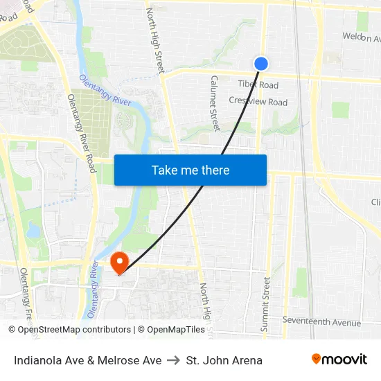 Indianola Ave & Melrose Ave to St. John Arena map