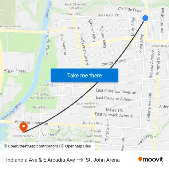 Indianola Ave & E Arcadia Ave to St. John Arena map