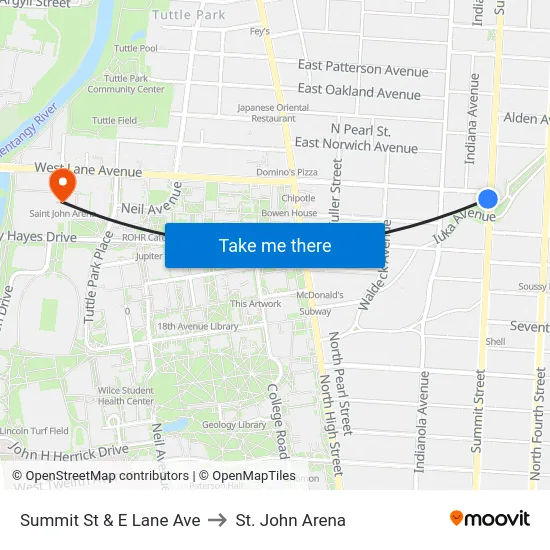 Summit St & E Lane Ave to St. John Arena map