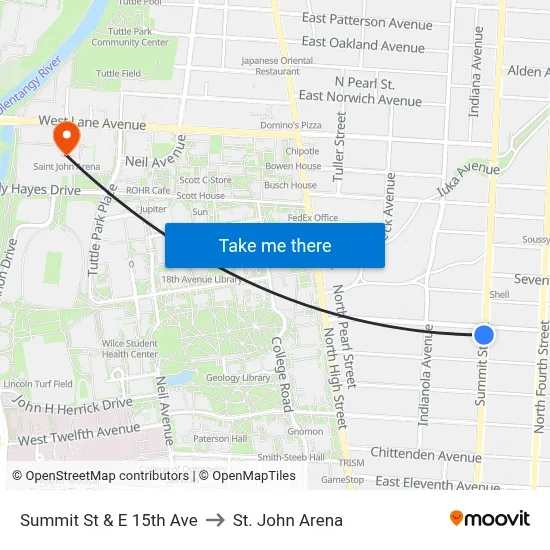 Summit St & E 15th Ave to St. John Arena map