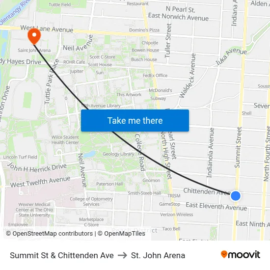 Summit St & Chittenden Ave to St. John Arena map