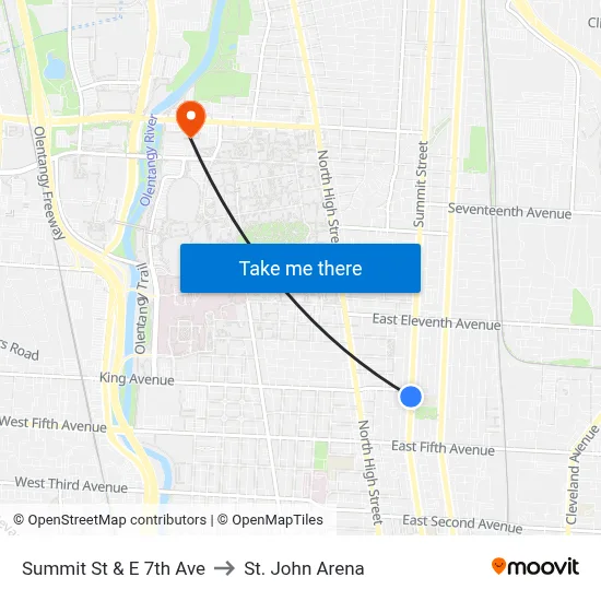 Summit St & E 7th Ave to St. John Arena map