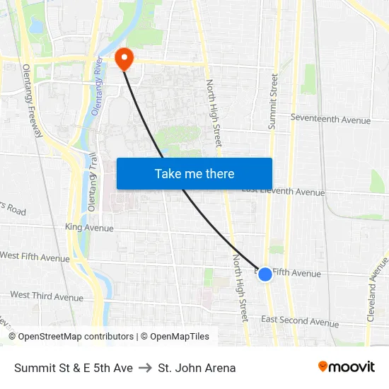Summit St & E 5th Ave to St. John Arena map