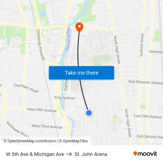W 5th Ave & Michigan Ave to St. John Arena map