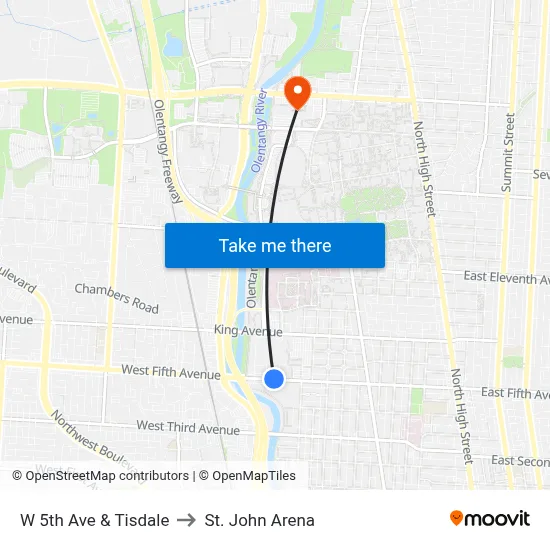 W 5th Ave & Tisdale to St. John Arena map