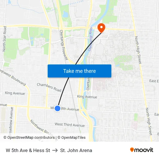 W 5th Ave & Hess St to St. John Arena map