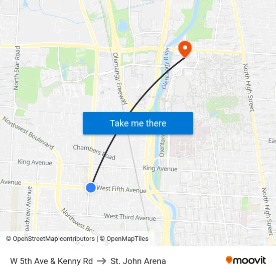 W 5th Ave & Kenny Rd to St. John Arena map
