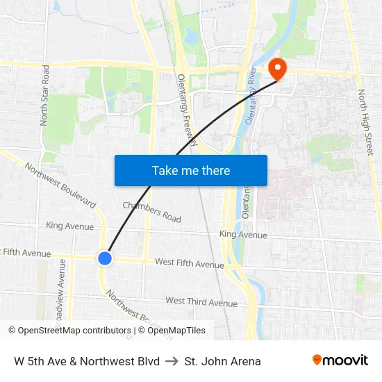 W 5th Ave & Northwest Blvd to St. John Arena map