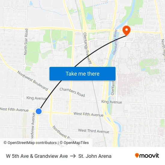 W 5th Ave & Grandview Ave to St. John Arena map