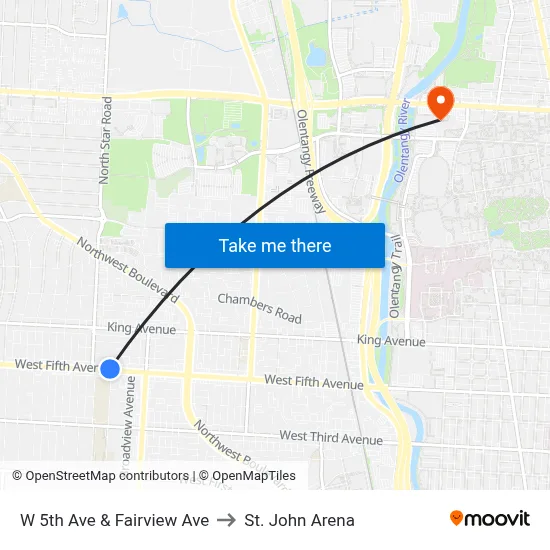W 5th Ave & Fairview Ave to St. John Arena map