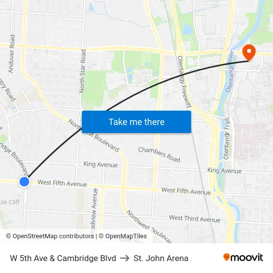 W 5th Ave & Cambridge Blvd to St. John Arena map