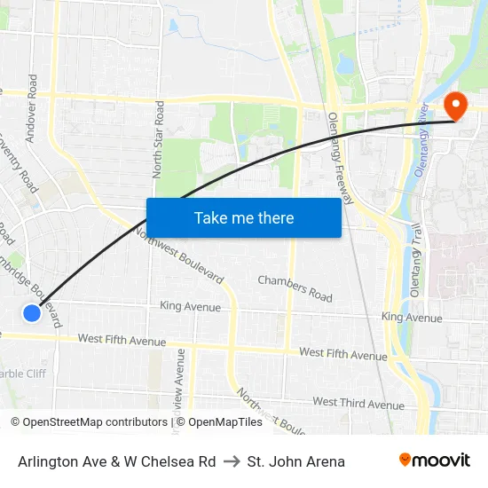 Arlington Ave & W Chelsea Rd to St. John Arena map
