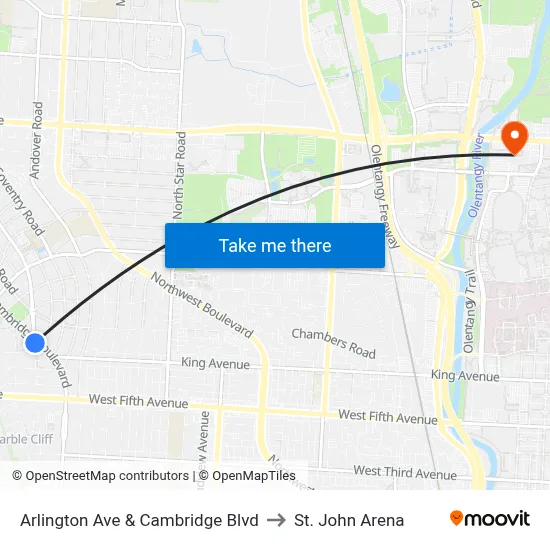 Arlington Ave & Cambridge Blvd to St. John Arena map