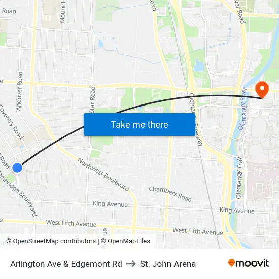 Arlington Ave & Edgemont Rd to St. John Arena map