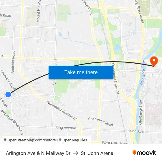 Arlington Ave & N Mallway Dr to St. John Arena map