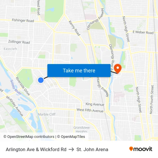 Arlington Ave & Wickford Rd to St. John Arena map