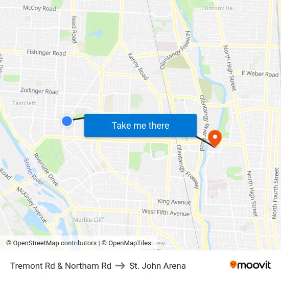 Tremont Rd & Northam Rd to St. John Arena map