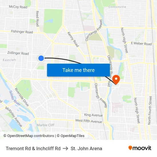 Tremont Rd & Inchcliff Rd to St. John Arena map