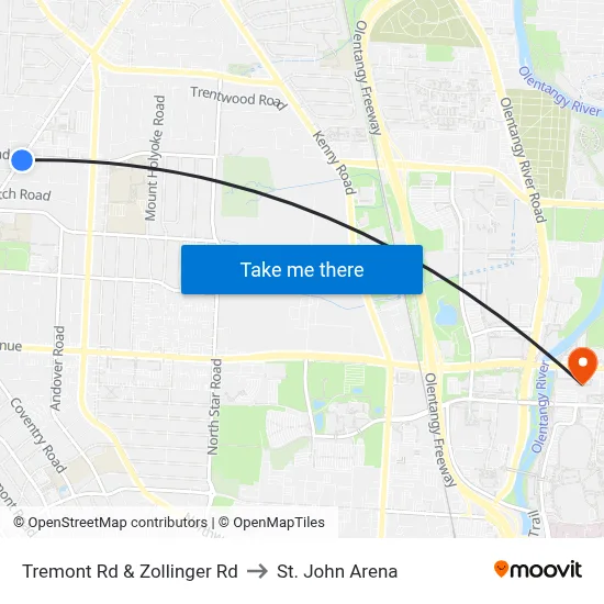 Tremont Rd & Zollinger Rd to St. John Arena map