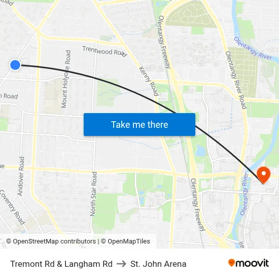 Tremont Rd & Langham Rd to St. John Arena map