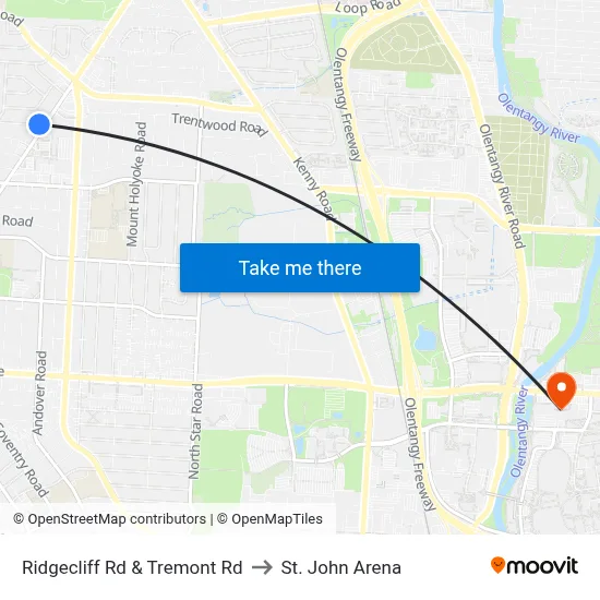Ridgecliff Rd & Tremont Rd to St. John Arena map