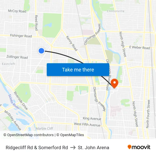 Ridgecliff Rd & Somerford Rd to St. John Arena map