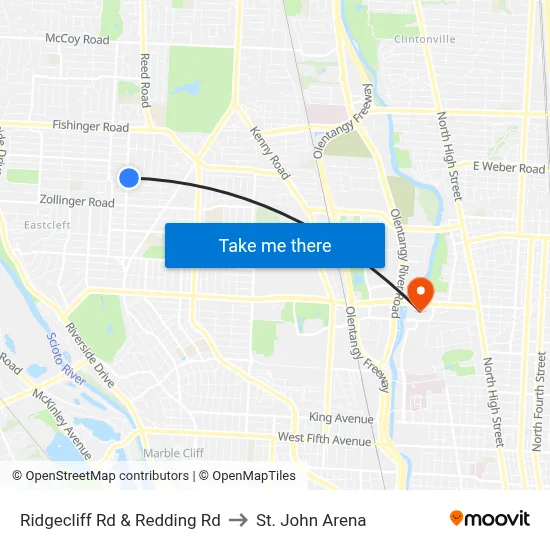 Ridgecliff Rd & Redding Rd to St. John Arena map
