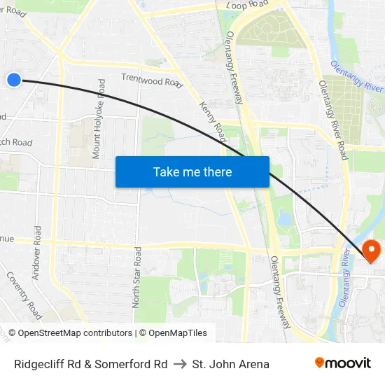 Ridgecliff Rd & Somerford Rd to St. John Arena map