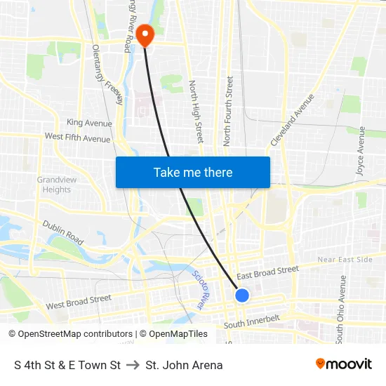 S 4th St & E Town St to St. John Arena map