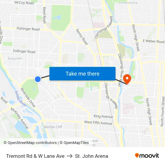 Tremont Rd & W Lane Ave to St. John Arena map