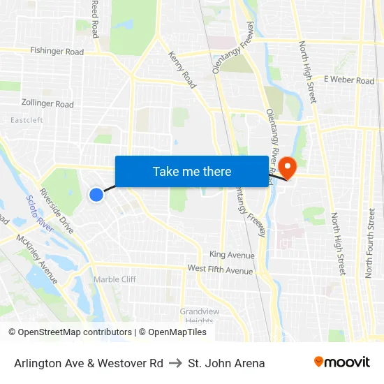 Arlington Ave & Westover Rd to St. John Arena map