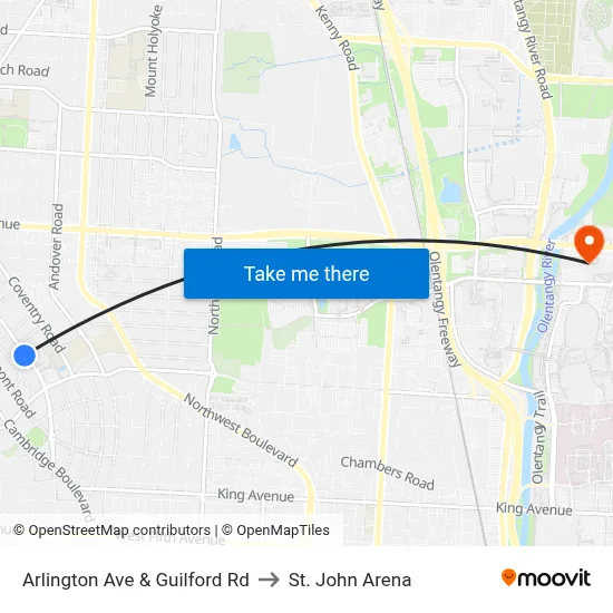 Arlington Ave & Guilford Rd to St. John Arena map