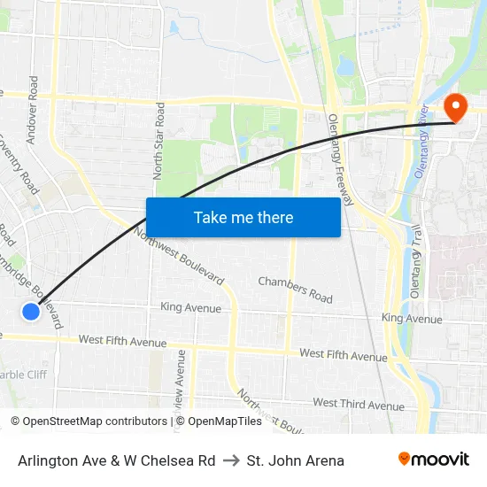 Arlington Ave & W Chelsea Rd to St. John Arena map