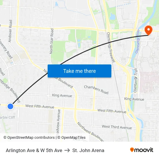 Arlington Ave & W 5th Ave to St. John Arena map