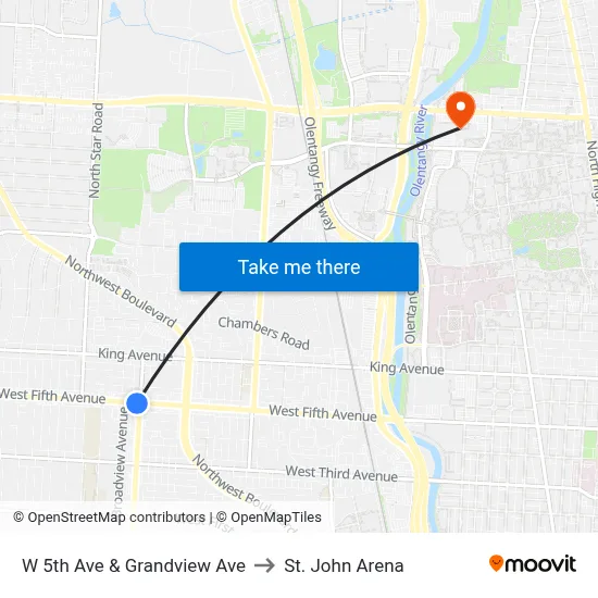 W 5th Ave & Grandview Ave to St. John Arena map