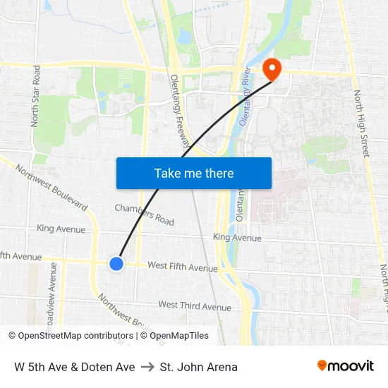 W 5th Ave & Doten Ave to St. John Arena map