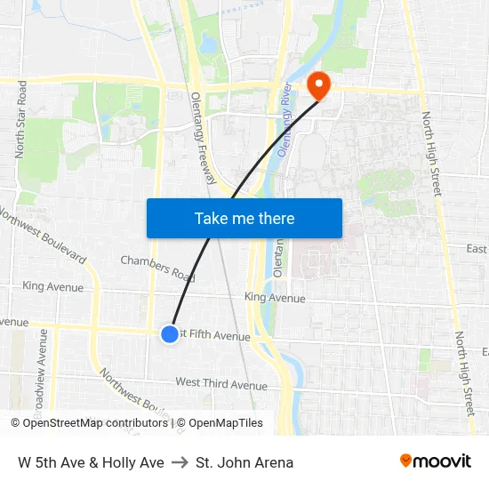 W 5th Ave & Holly Ave to St. John Arena map
