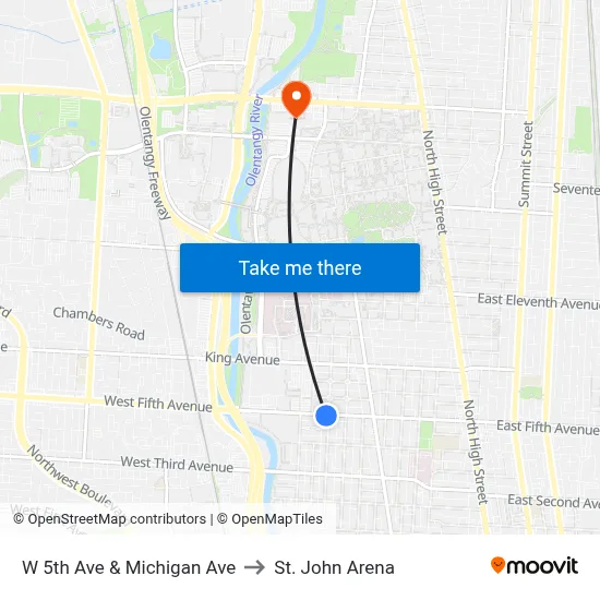 W 5th Ave & Michigan Ave to St. John Arena map