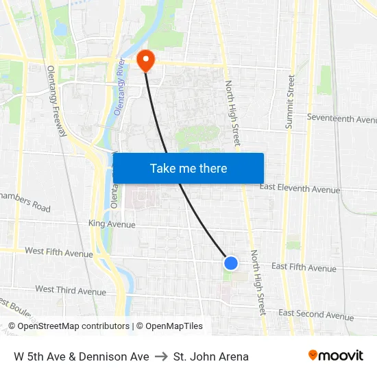 W 5th Ave & Dennison Ave to St. John Arena map