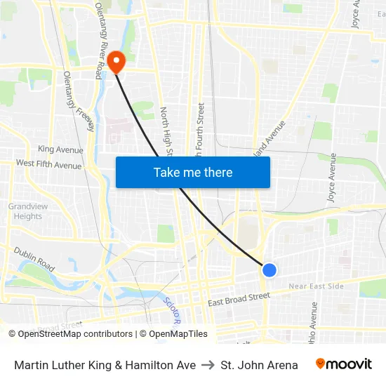 Martin Luther King & Hamilton Ave to St. John Arena map