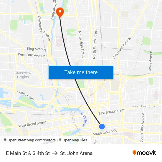 E Main St & S 4th St to St. John Arena map