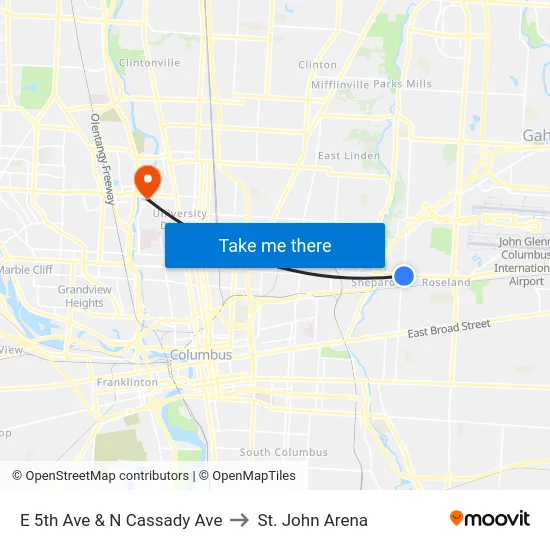 E 5th Ave & N Cassady Ave to St. John Arena map